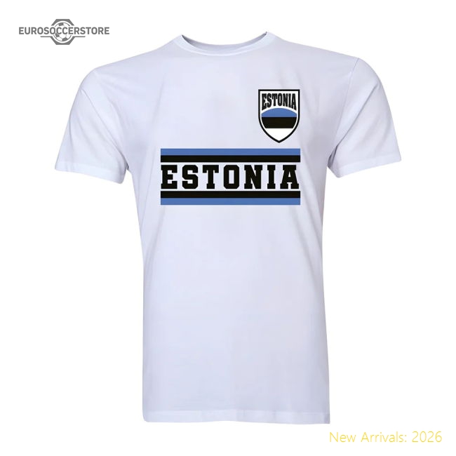Estonia Core Football Country T-Shirt (White)-Football Shirts Shop