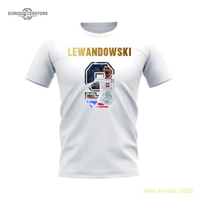 Robert Lewandowski Name And Number Poland T-Shirt (White)-Football Shirts Shop