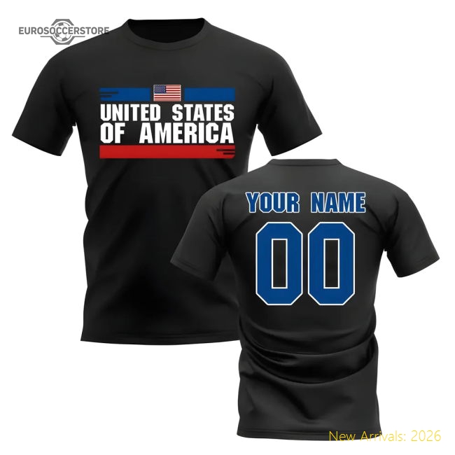 Personalised United States Fan Football T-Shirt (black)-Football Shirts Shop