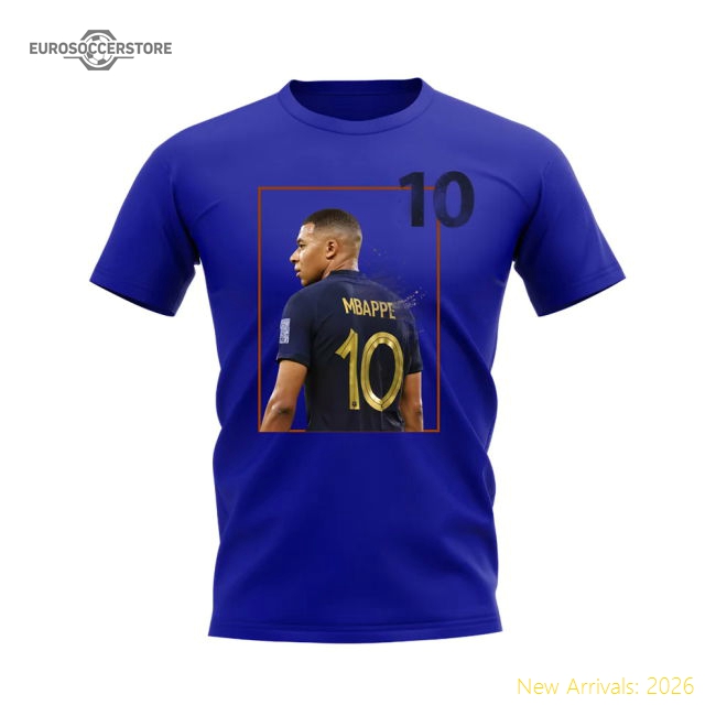 Kylian Mbappe France Fade T-Shirt (Blue)-Football Shirts Shop