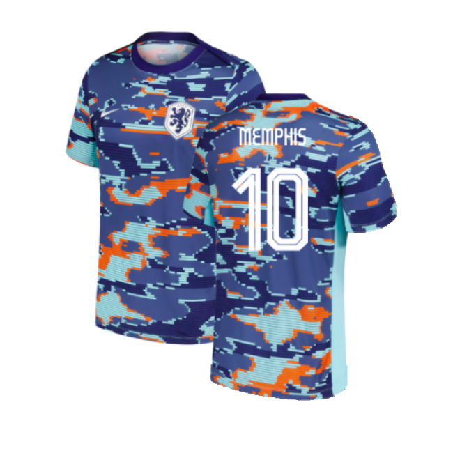 2024-2025 Netherlands Pre-Match Training Shirt (Blue) - Kids (Memphis 10)-Football Shirts Shop