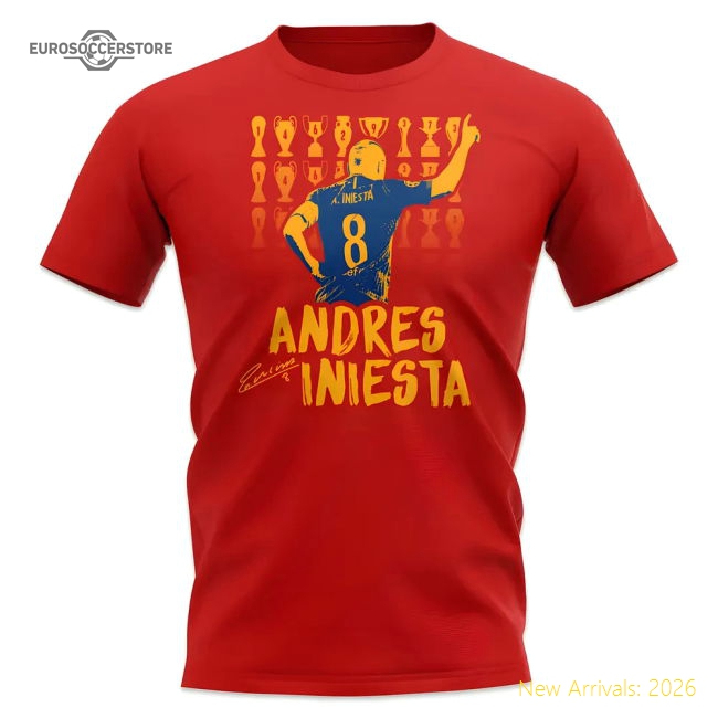 Andres Iniesta Trophy Count T-Shirt (Red)-Football Shirts Shop