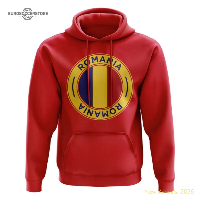 Romania Football Badge Hoodie (Red)-Football Shirts Shop