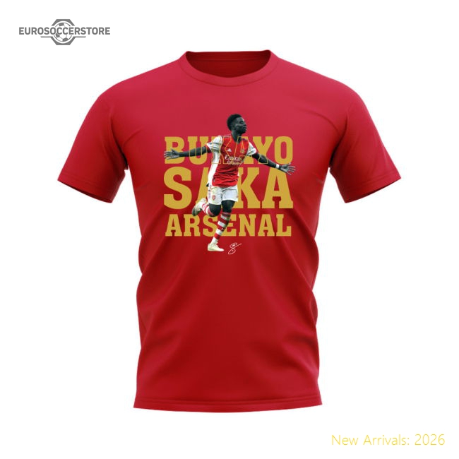 Bukayo Saka Arsenal Player Tee (Red)-Football Shirts Shop