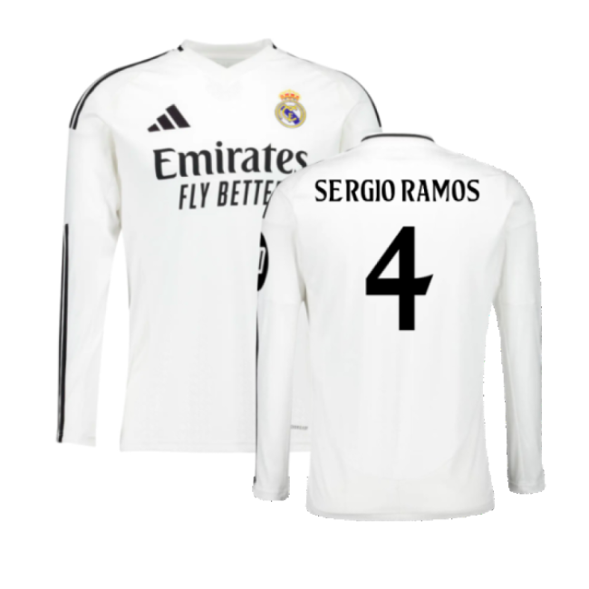 2024-2025 Real Madrid Long Sleeve Home Shirt (Sergio Ramos 4)-Football Shirts Shop