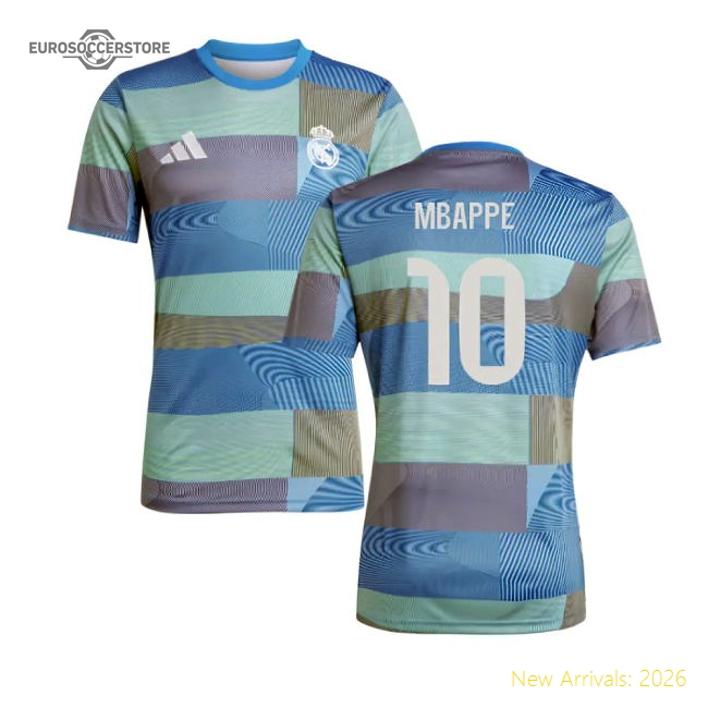 2025-2026 Real Madrid Pre-Match Shirt (Blue) (Mbappe 10)-Football Shirts Shop