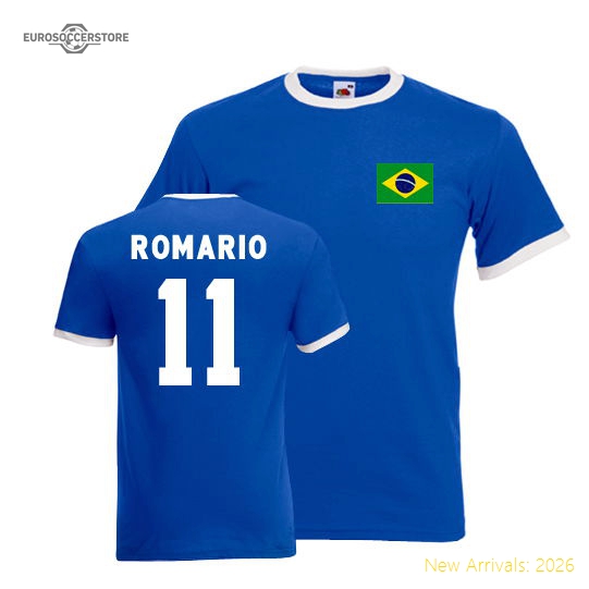 Romario Brazil Ringer Tee (blue)-Football Shirts Shop