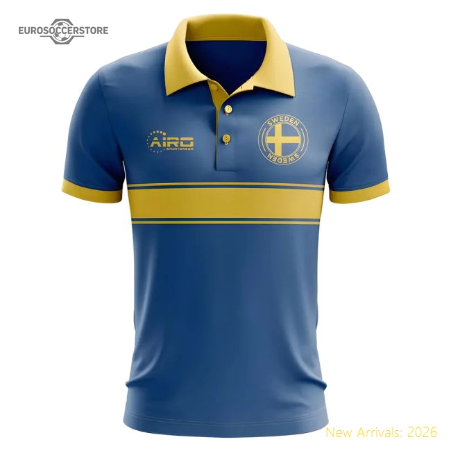 Sweden Concept Stripe Polo Shirt (Blue)-Football Shirts Shop