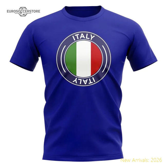 Italy Football Badge T-Shirt (Royal)-Football Shirts Shop