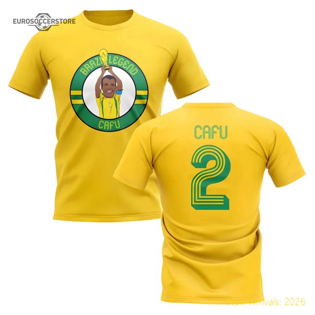 Cafu Brazil Illustration T-Shirt (Yellow)-Football Shirts Shop