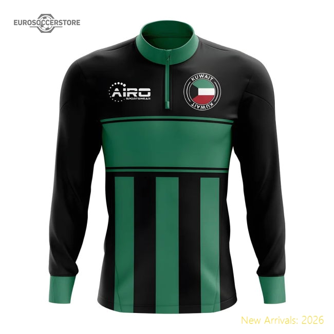 Kuwait Concept Football Half Zip Midlayer Top (Black-Green)-Football Shirts Shop