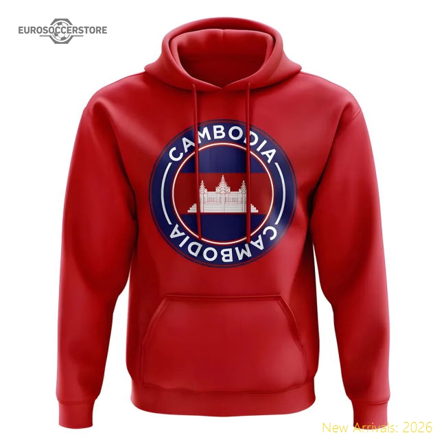 Cambodia Football Badge Hoodie (Red)-Football Shirts Shop