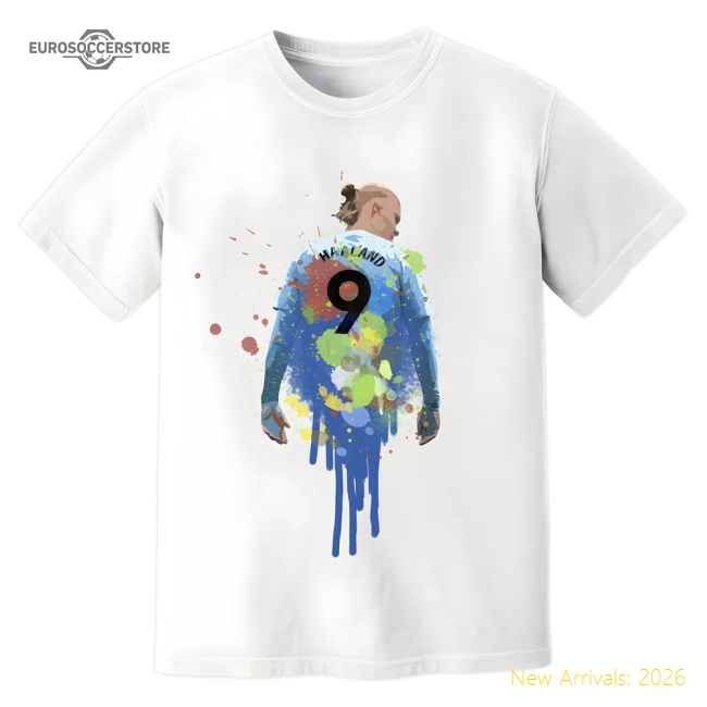 Erling Haaland Man City Art T-Shirt (White)-Football Shirts Shop