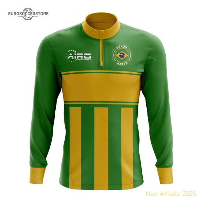 Brazil Concept Football Half Zip Midlayer Top (Green-Yellow)-Football Shirts Shop