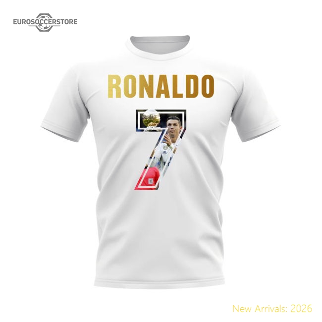 Cristiano Ronaldo Name And Number Real Madrid T-Shirt (White)-Football Shirts Shop