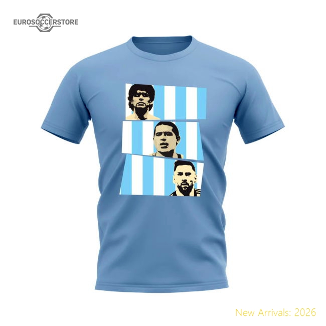 Maradona Riquelme Messi Argentina Trio T-Shirt (Sky)-Football Shirts Shop