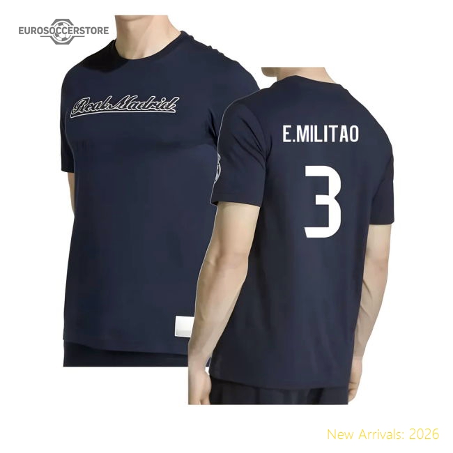 2025-2026 Real Madrid US Tee (Navy) (E.Militao 3)-Football Shirts Shop