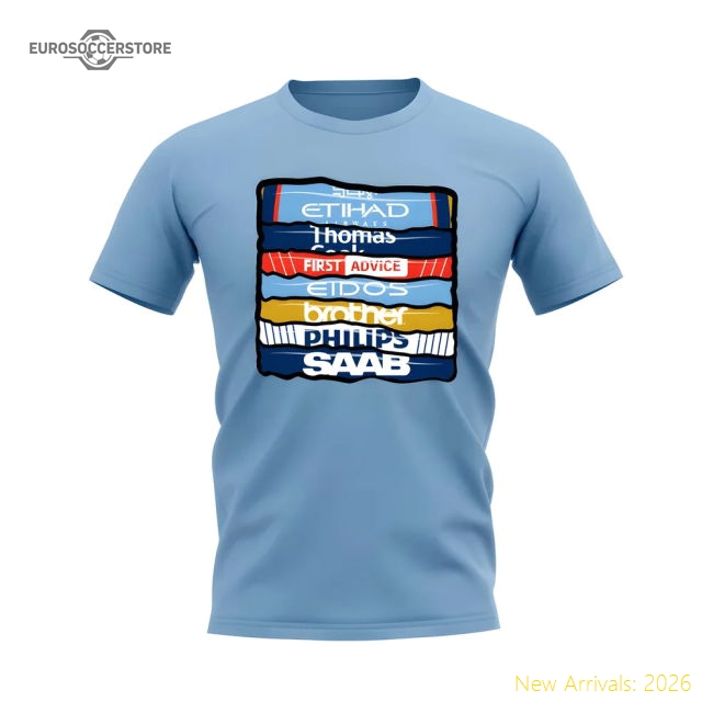 Manchester City Shirt Sponsor History T-shirt (Sky Blue)-Football Shirts Shop
