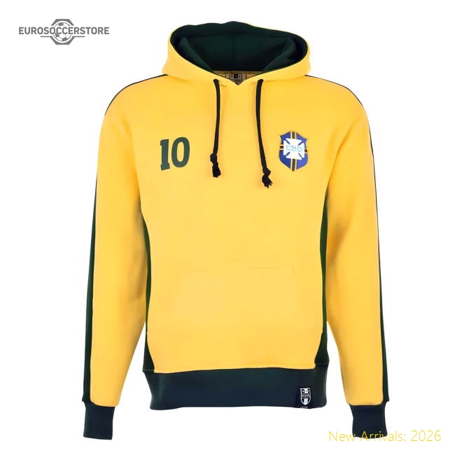 Brazil Number 10 Yellow Retro Hoodie-Football Shirts Shop