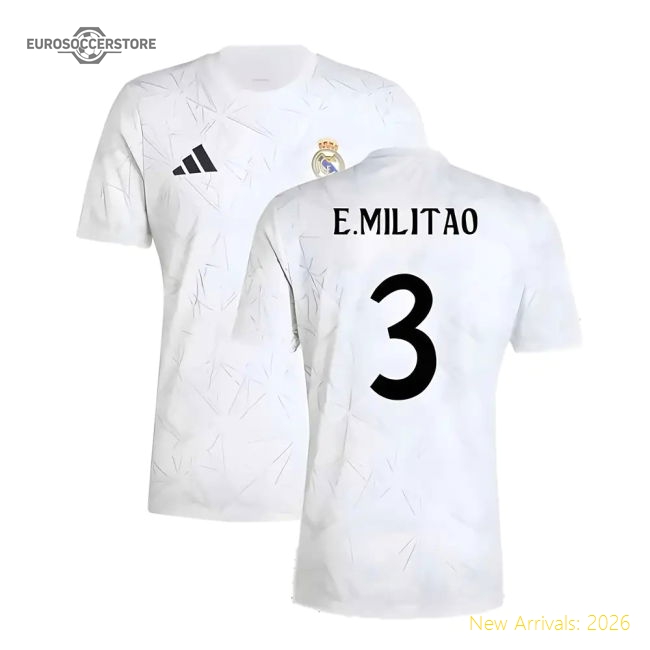 2024-2025 Real Madrid Pre-Match Shirt (White) (E.Militao 3)-Football Shirts Shop