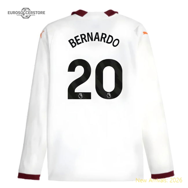 2023-2024 Man City Long Sleeve Away Shirt (BERNARDO 20)-Football Shirts Shop