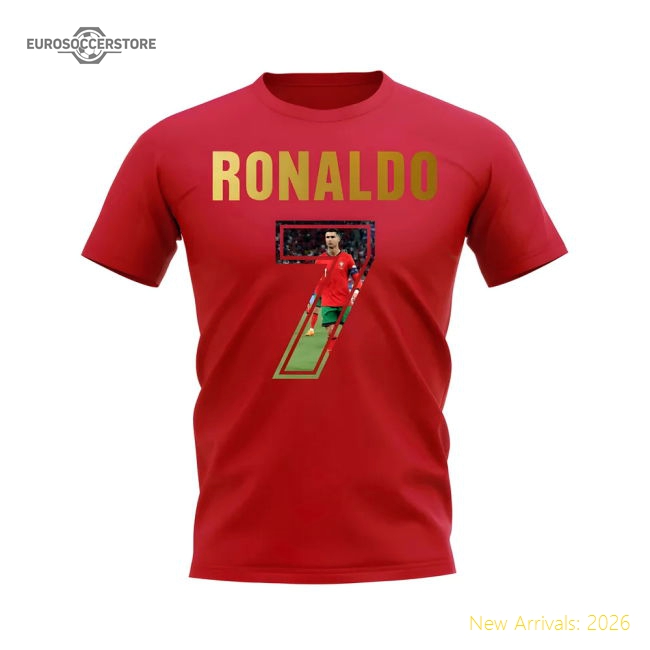 Cristiano Ronaldo Name And Number Portugal T-Shirt (Red)-Football Shirts Shop