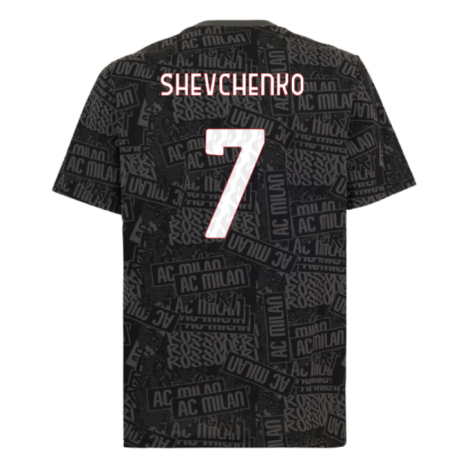 2025-2026 AC Milan ftblCulture Tee AOP (Black) (Shevchenko 7)-Football Shirts Shop