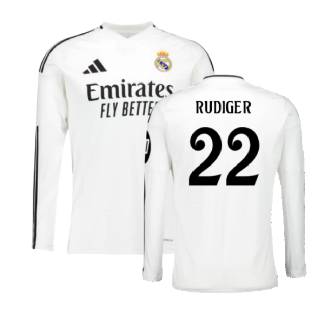 2024-2025 Real Madrid Long Sleeve Home Shirt (Rudiger 22)-Football Shirts Shop