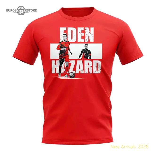 Eden Hazard Player Collage T-Shirt (Red)-Football Shirts Shop