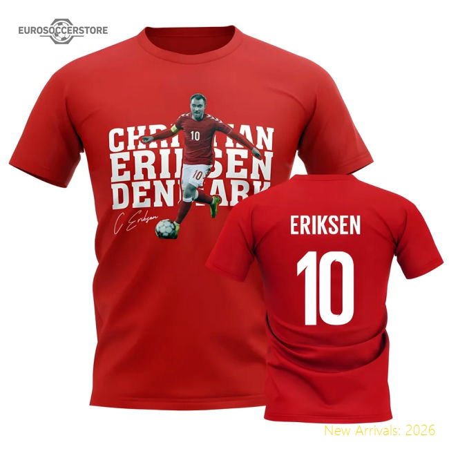 Christian Eriksen Denmark Player Tee (Red)-Football Shirts Shop