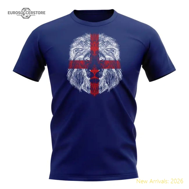 England Lion Flag T-Shirt (Navy)-Football Shirts Shop