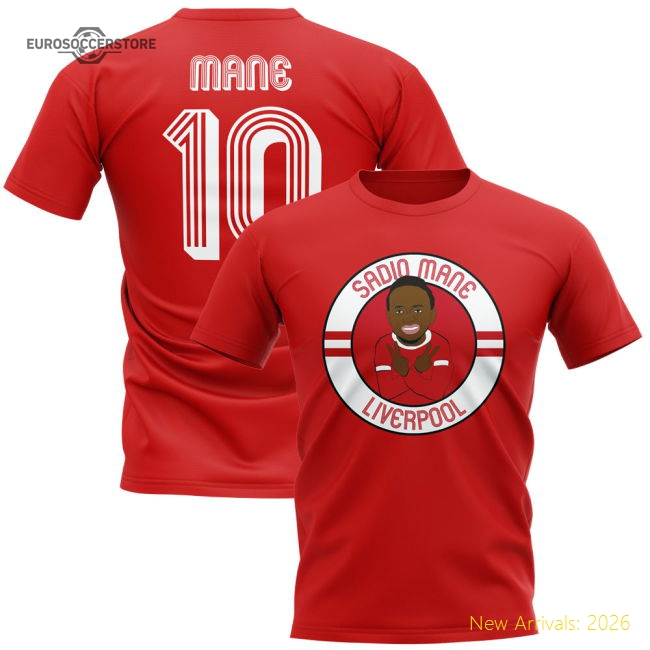Sadio Mane Liverpool Illustration T-Shirt (Red)-Football Shirts Shop