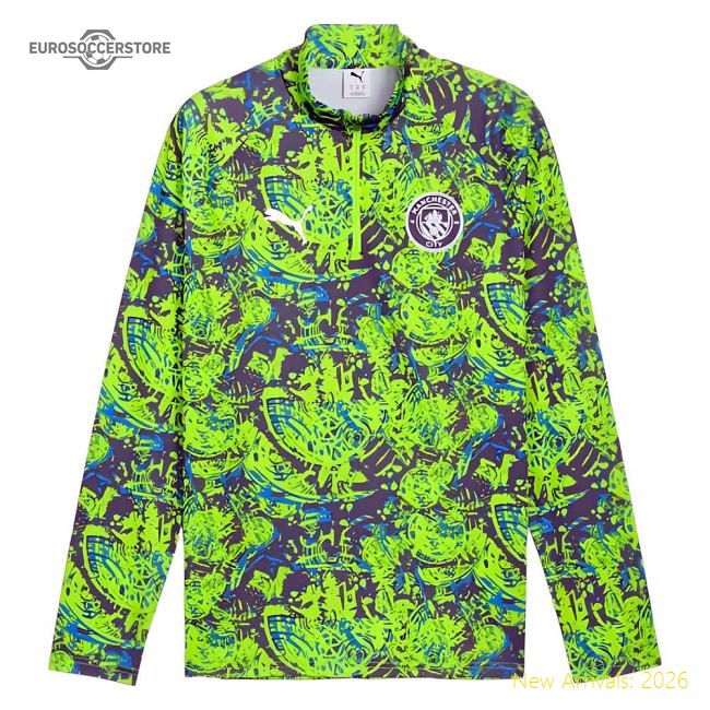 2025-2026 Man City Warm Up 1/4 Zip Top (Pro Green)-Football Shirts Shop