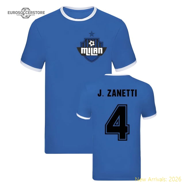 Javier Zanetti Milan Ringer TShirt (Blue)-Football Shirts Shop