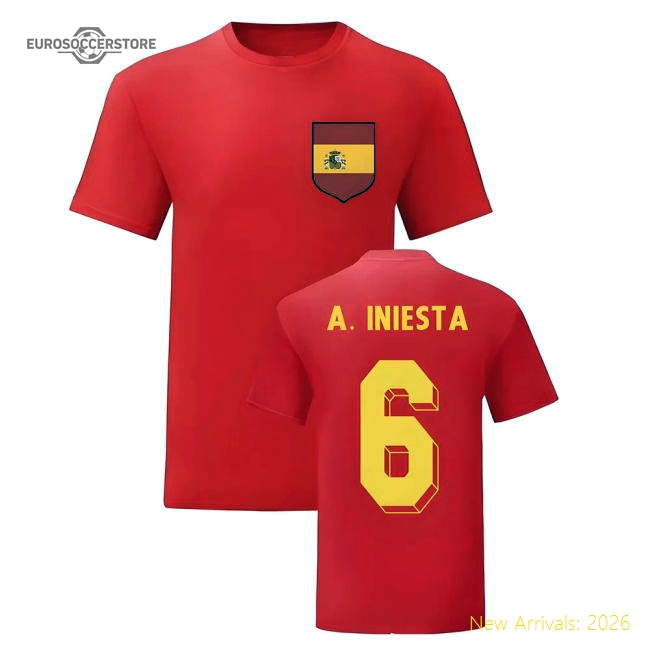 Andres Iniesta Spain National Hero Tee (Red)-Football Shirts Shop