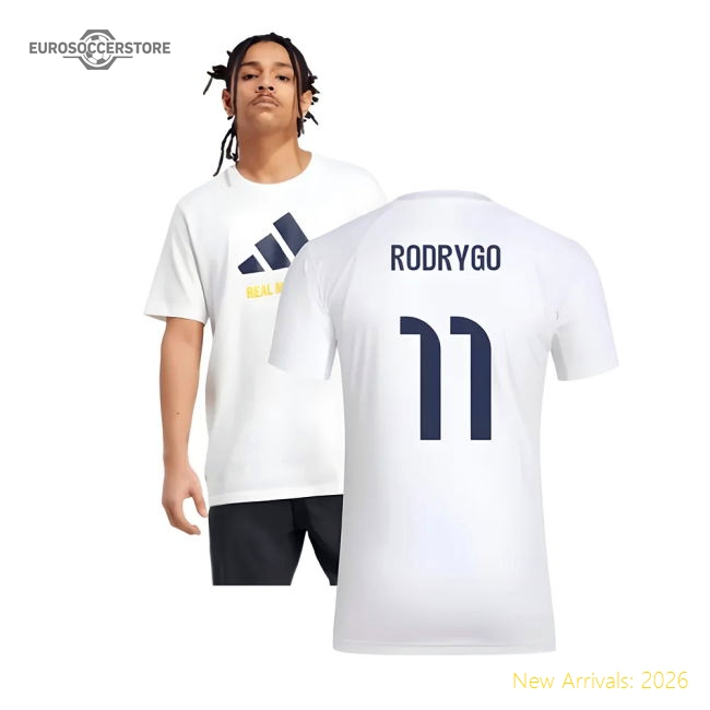 2025-2026 Real Madrid Seasonal Graphic Tee (White) (Rodrygo 11)-Football Shirts Shop