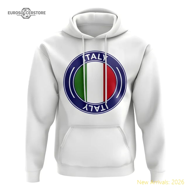 Italy Football Badge Hoodie (White)-Football Shirts Shop