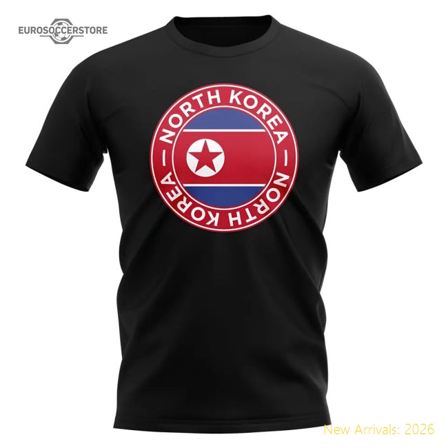 North Korea Football Badge T-Shirt (Black)-Football Shirts Shop