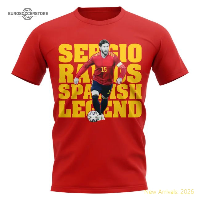 Sergio Ramos Spain Player T-Shirt (Red)-Football Shirts Shop