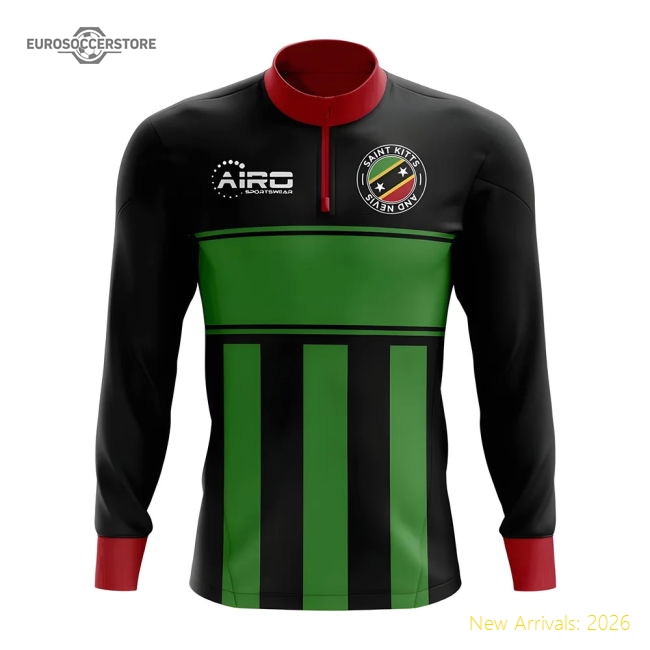 Saint Kitts and Nevis Concept Football Half Zip Midlayer Top (Black-Green)-Football Shirts Shop