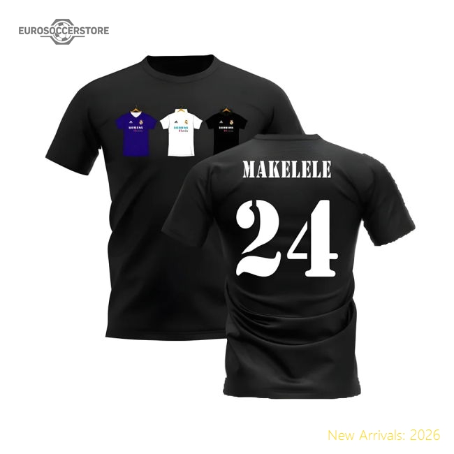 Real Madrid 2002-2003 Retro Shirt T-shirt (Black) (Makelele 24)-Football Shirts Shop