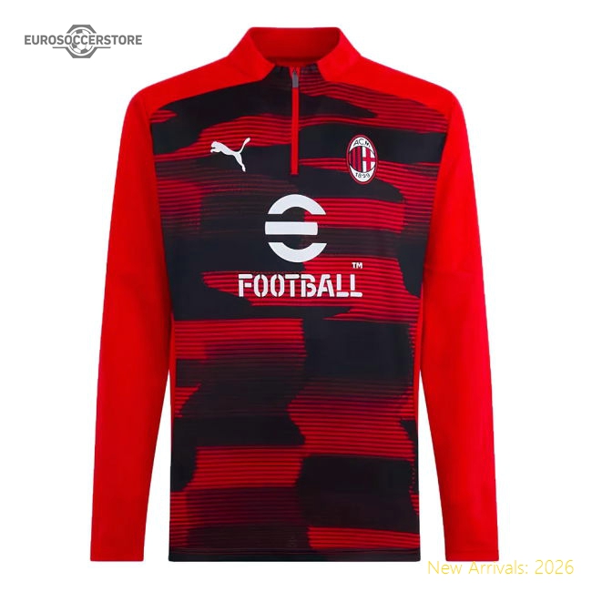 2024-2025 AC Milan Prematch 1/4 Zip Top (Red)-Football Shirts Shop