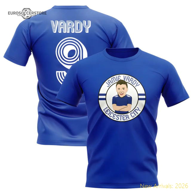 Jamie Vardy Leicester Illustration T-Shirt (Blue)-Football Shirts Shop