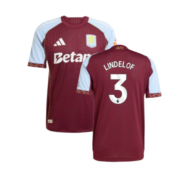 2025-2026 Aston Villa Authentic Home Shirt (Lindelof 3)-Football Shirts Shop