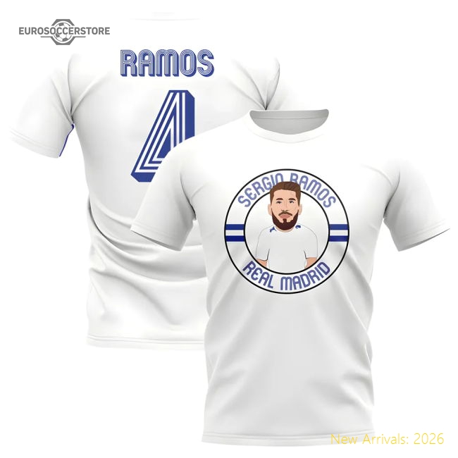 Sergio Ramos Real Madrid Illustration T-Shirt (White)-Football Shirts Shop