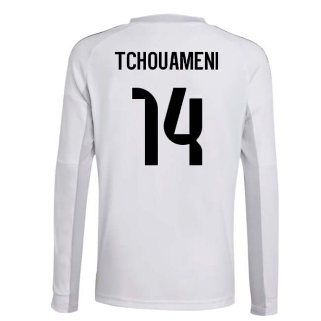 2025-2026 Real Madrid Long Sleeve Home Shirt (Kids) (Tchouameni 14)-Football Shirts Shop