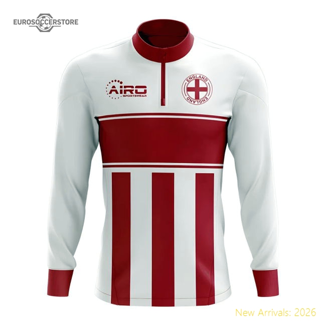 England Concept Football Half Zip Midlayer Top (White-Red)-Football Shirts Shop