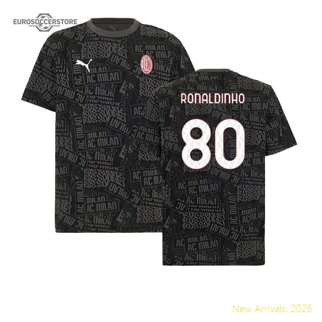 2025-2026 AC Milan ftblCulture Tee AOP (Black) (Ronaldinho 80)-Football Shirts Shop