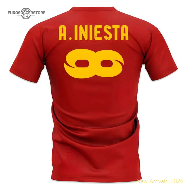 Andres Iniesta Trophy Count T-Shirt (Red)-Football Shirts Shop