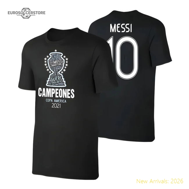 Argentina CA2021 CAMPEONES t-shirt MESSI, black-Football Shirts Shop